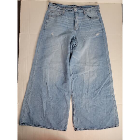 AMERICAN EAGLE Jeans Sz 14 Super High Rise Ultra Wide Leg Drapey Distressed - Picture 2 of 12